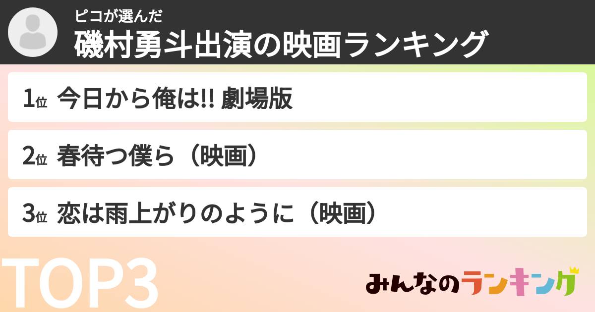 ピコさんの「磯村勇斗出演の映画ランキング」