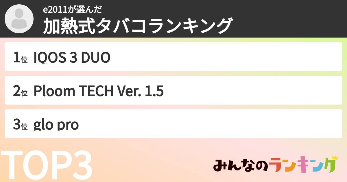 e2011さんの「加熱式タバコランキング」