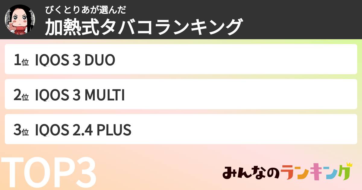 びくとりあさんの「加熱式タバコランキング」