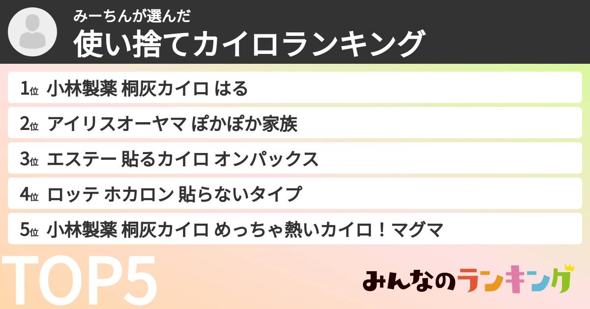 みーちんさんの「使い捨てカイロランキング」