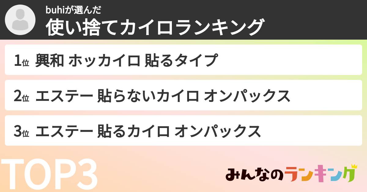 buhiさんの「使い捨てカイロランキング」