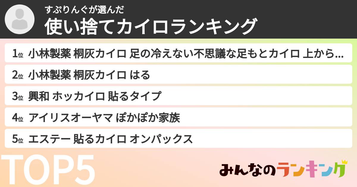 すぷりんぐさんの「使い捨てカイロランキング」