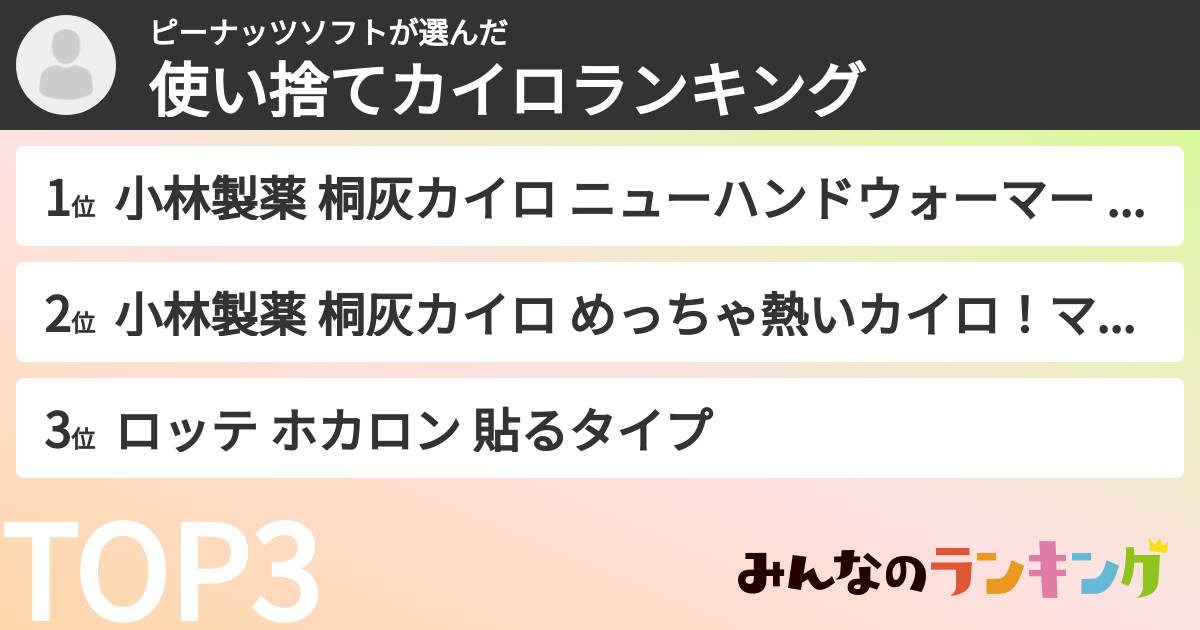 ピーナッツソフトさんの「使い捨てカイロランキング」