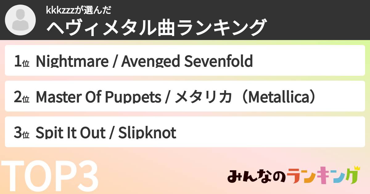 kkkzzzさんの「ヘヴィメタル曲ランキング」