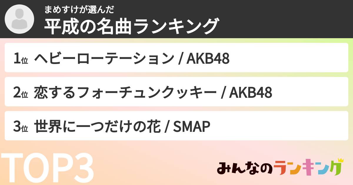 まめすけさんの「平成の名曲ランキング」