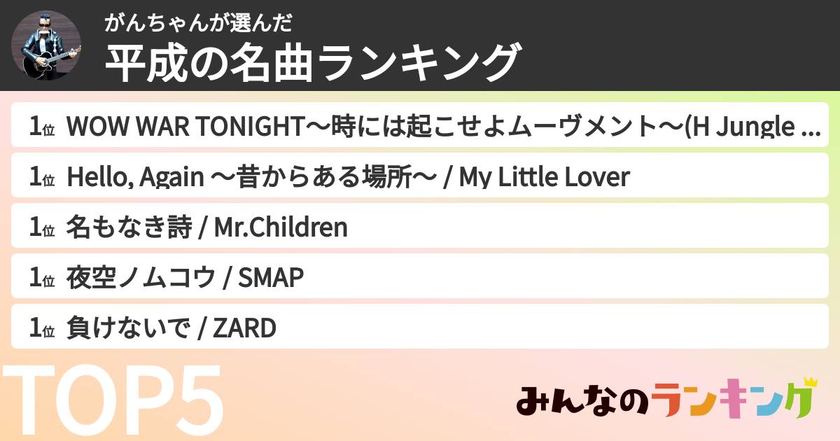 がんちゃんさんの「平成の名曲ランキング」