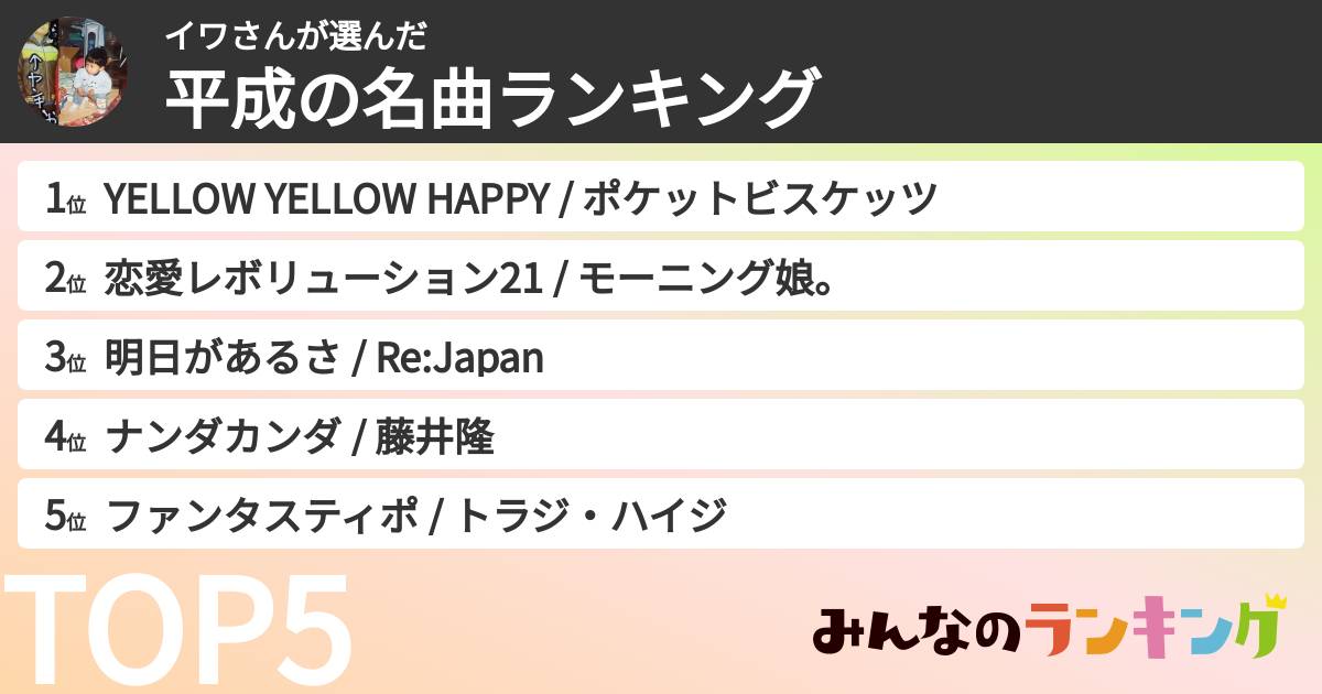 イワさんさんの「平成の名曲ランキング」