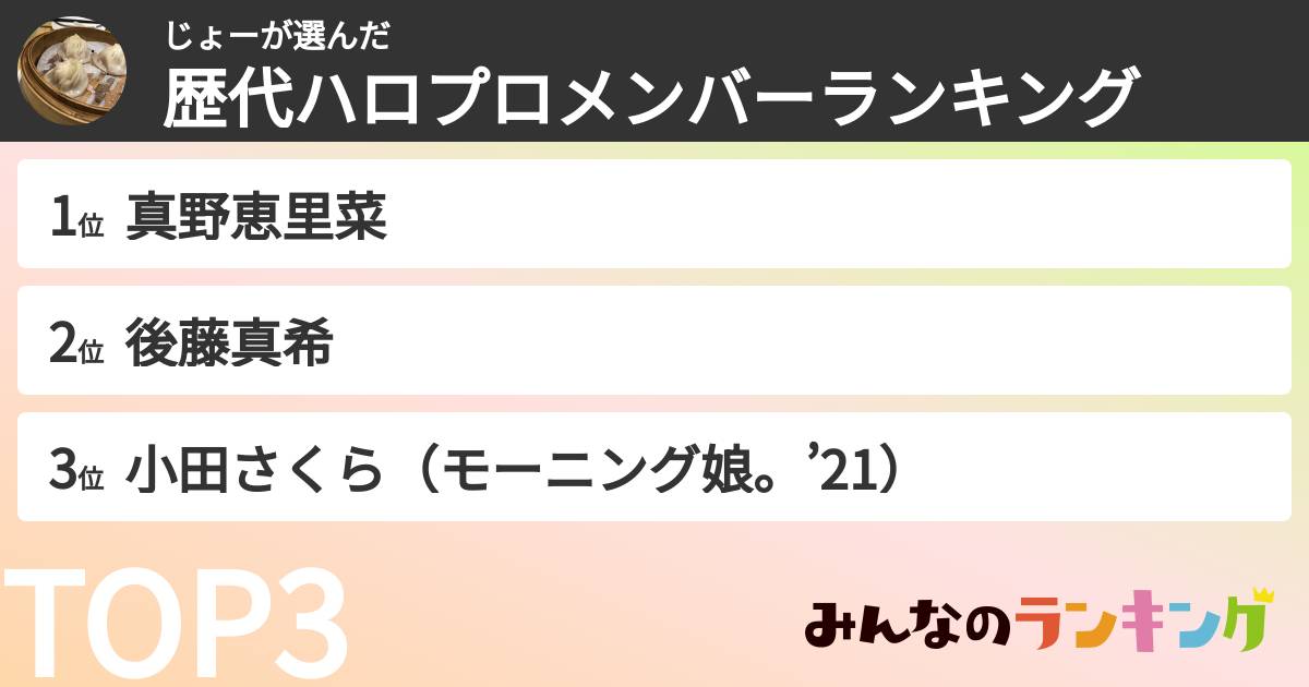 じょーさんの「歴代ハロプロメンバーランキング」