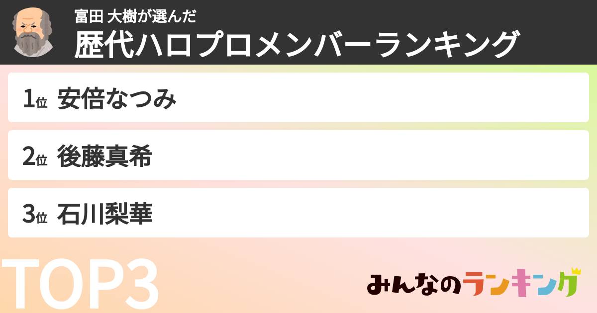富田 大樹さんの「歴代ハロプロメンバーランキング」