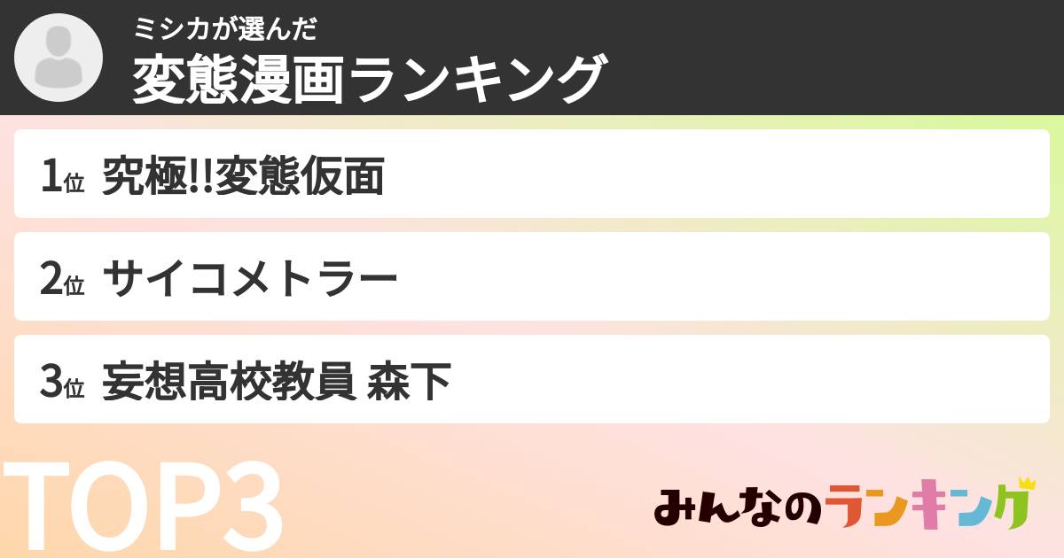 ミシカさんの「変態漫画ランキング」