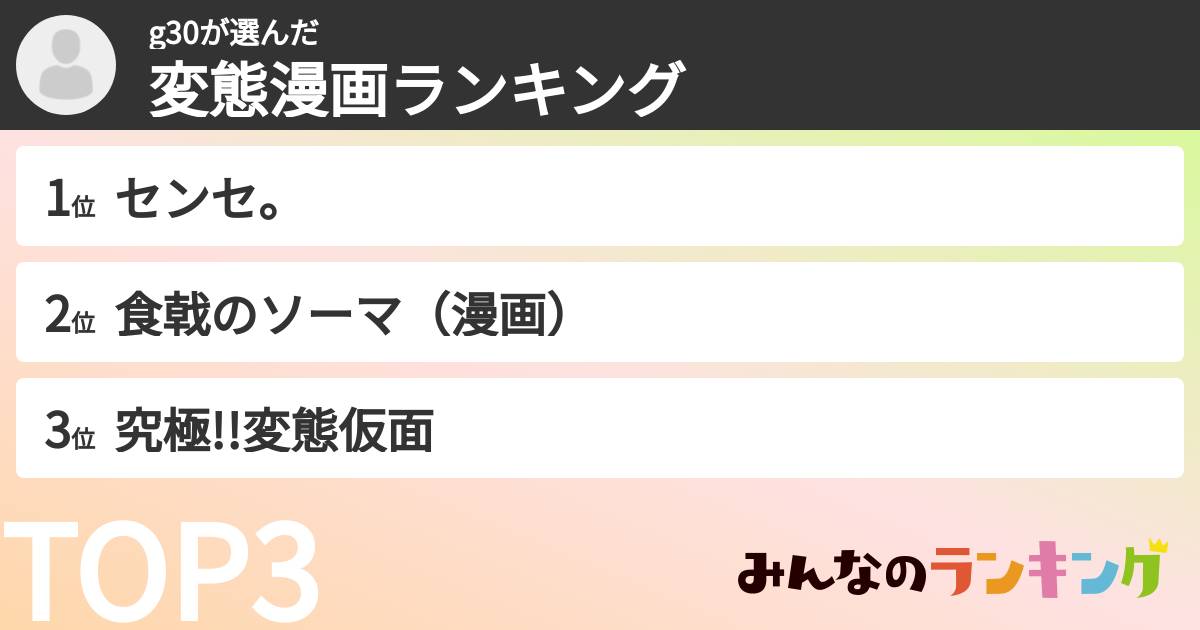 g30さんの「変態漫画ランキング」
