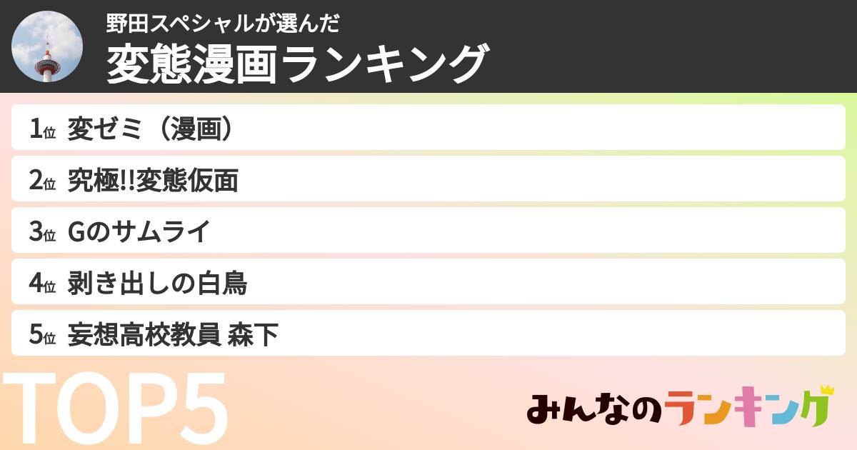 野田スペシャルさんの「変態漫画ランキング」