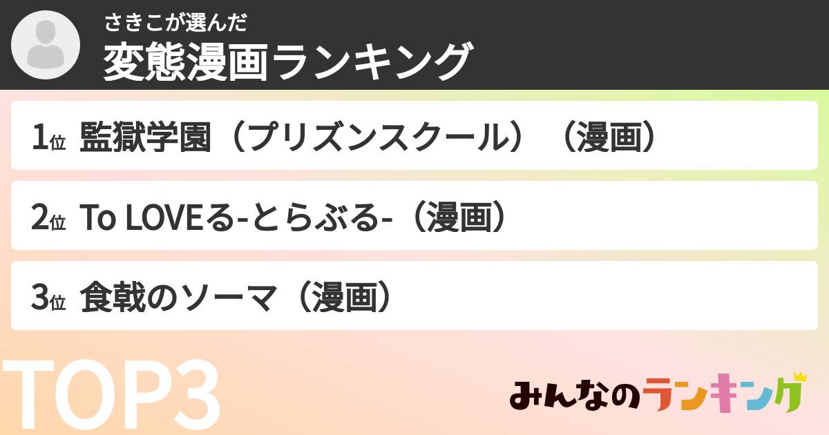 さきこさんの「変態漫画ランキング」