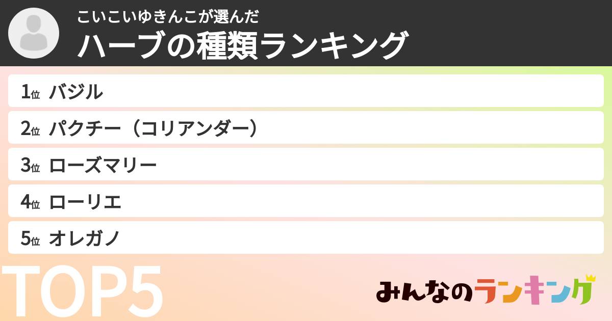 こいこいゆきんこさんの「ハーブの種類ランキング」