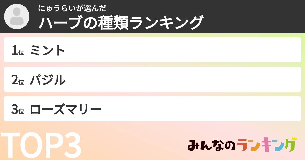 にゅうらいさんの「ハーブの種類ランキング」
