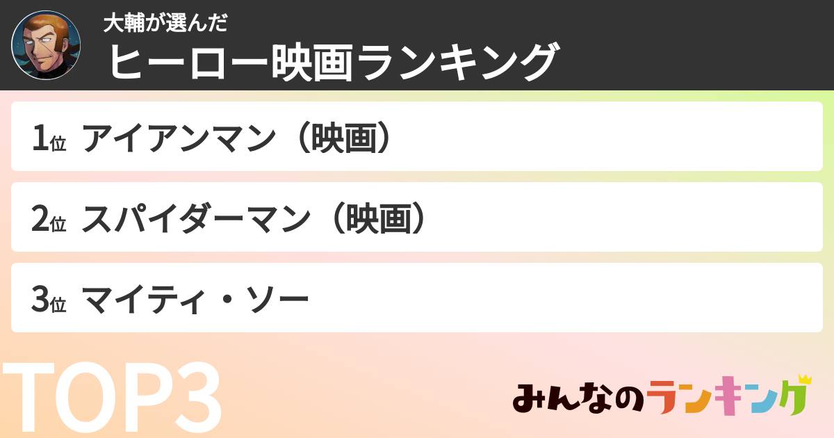 大輔さんの「ヒーロー映画ランキング」