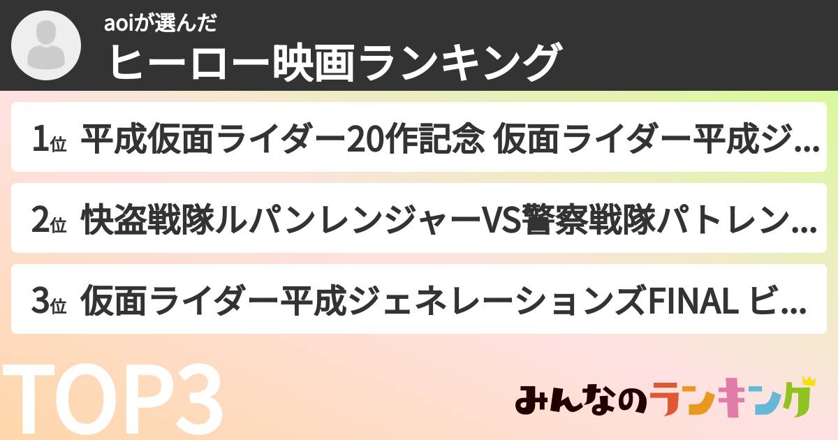 aoiさんの「ヒーロー映画ランキング」
