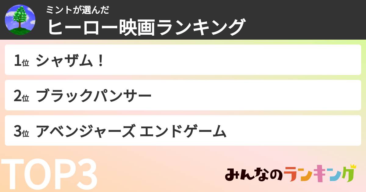 ミントさんの「ヒーロー映画ランキング」