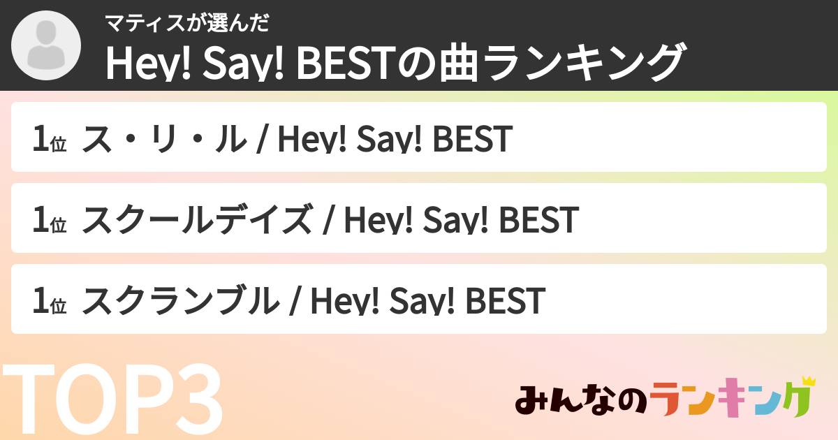 マティスさんの「Hey! Say! BESTの曲ランキング」