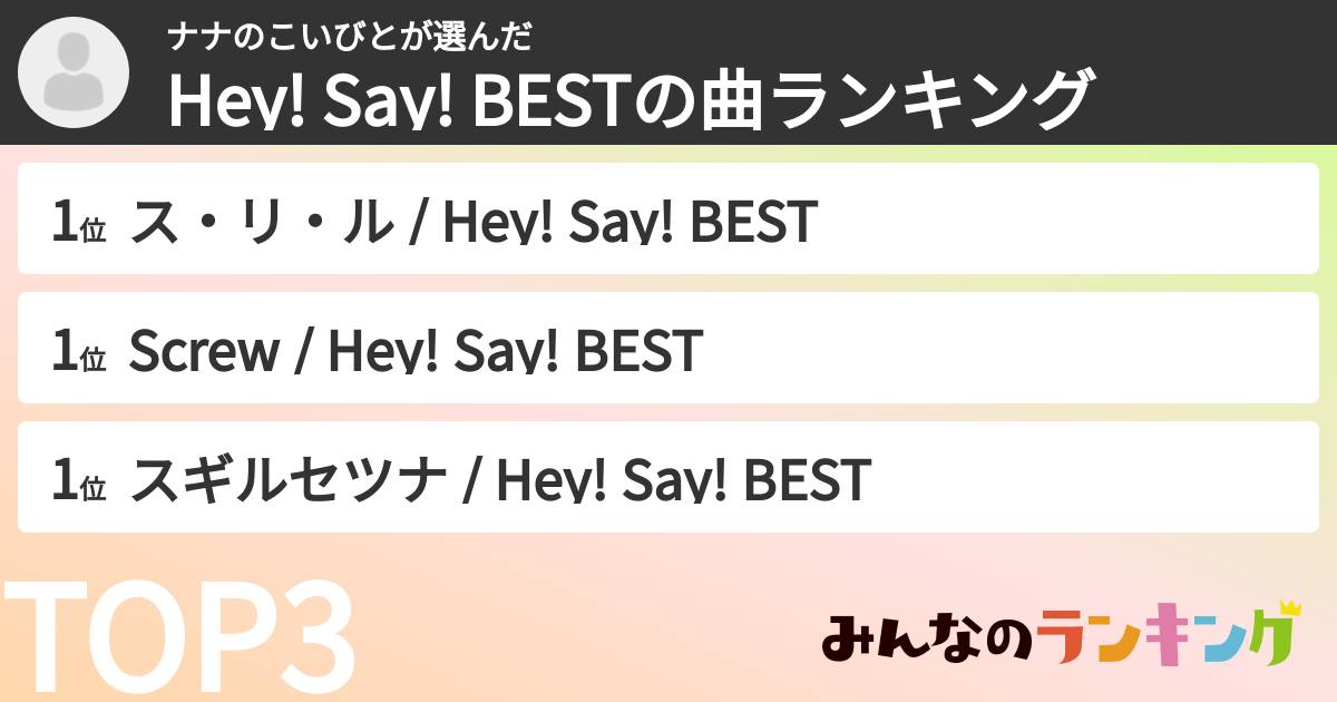 ナナのこいびとさんの「Hey! Say! BESTの曲ランキング」