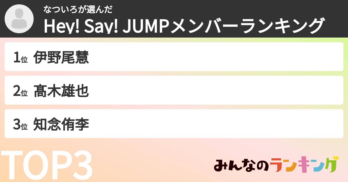 なついろさんの「Hey! Say! JUMPメンバーランキング」