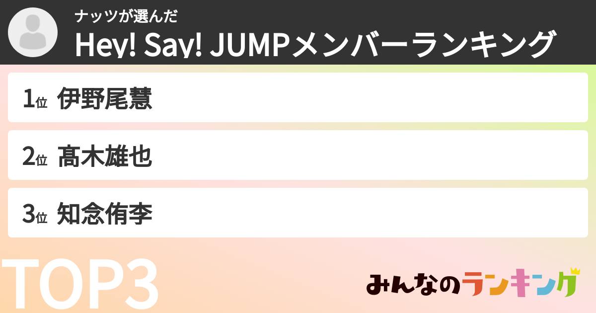 ナッツさんの「Hey! Say! JUMPメンバーランキング」
