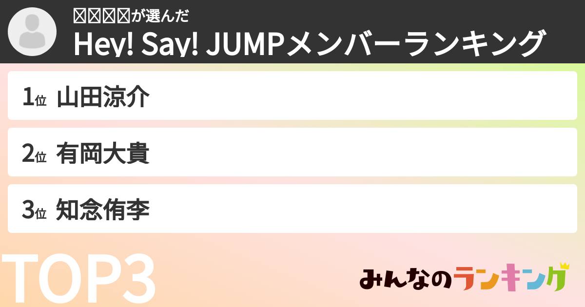 𝑀𝐼𝑂♕さんの「Hey! Say! JUMPメンバーランキング」