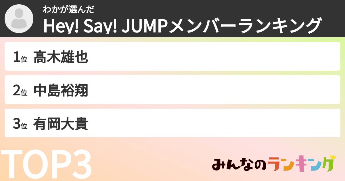 わかさんの「Hey! Say! JUMPメンバーランキング」