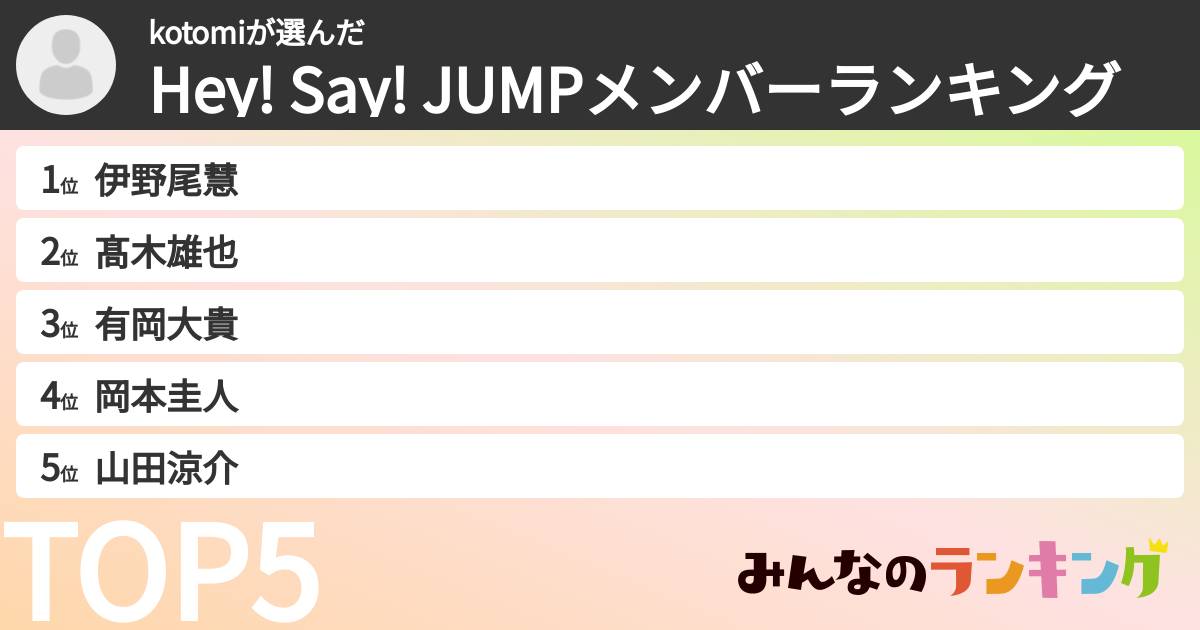 kotomiさんの「Hey! Say! JUMPメンバーランキング」