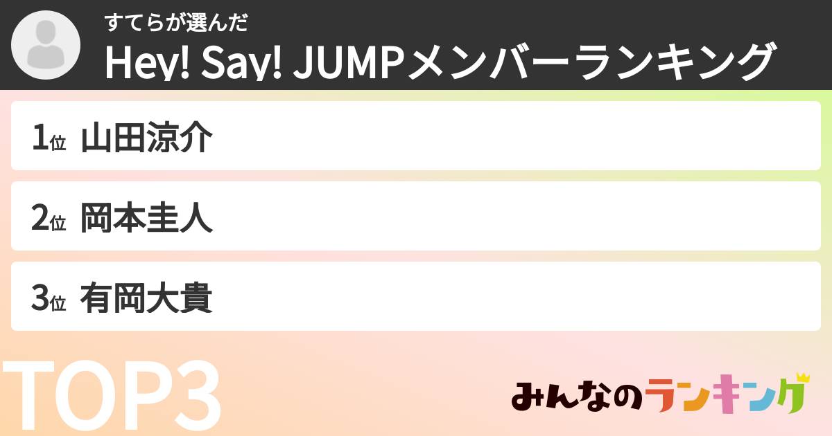 すてらさんの「Hey! Say! JUMPメンバーランキング」