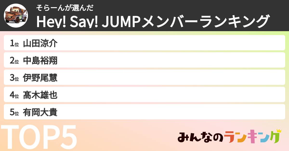 そらーんさんの「Hey! Say! JUMPメンバーランキング」