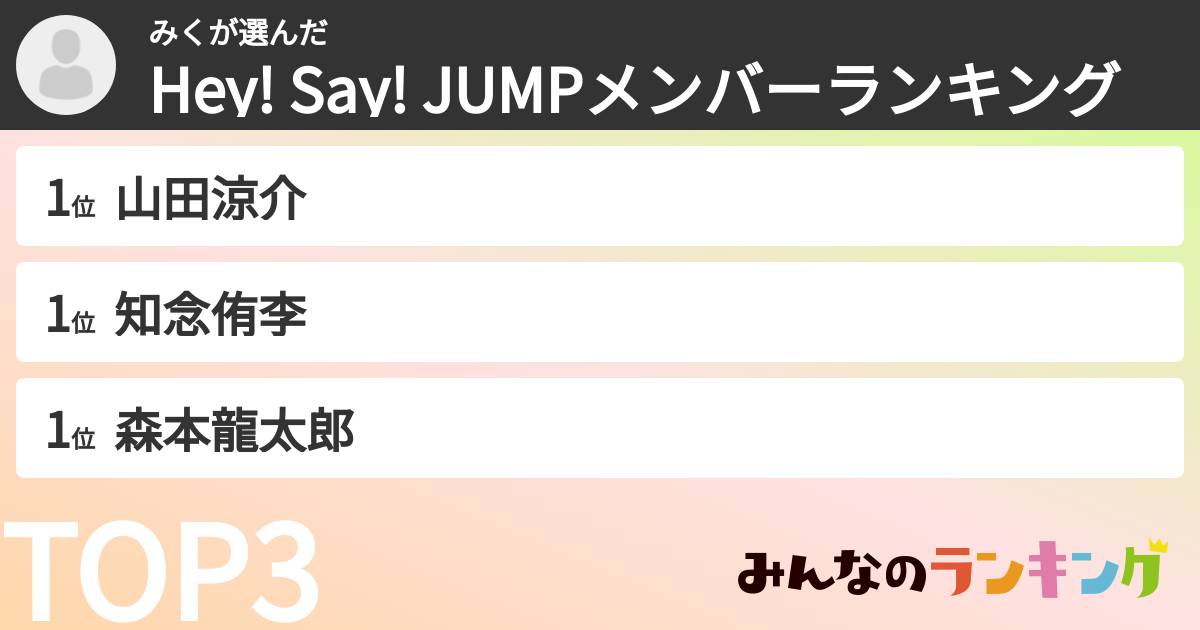 みくさんの「Hey! Say! JUMPメンバーランキング」