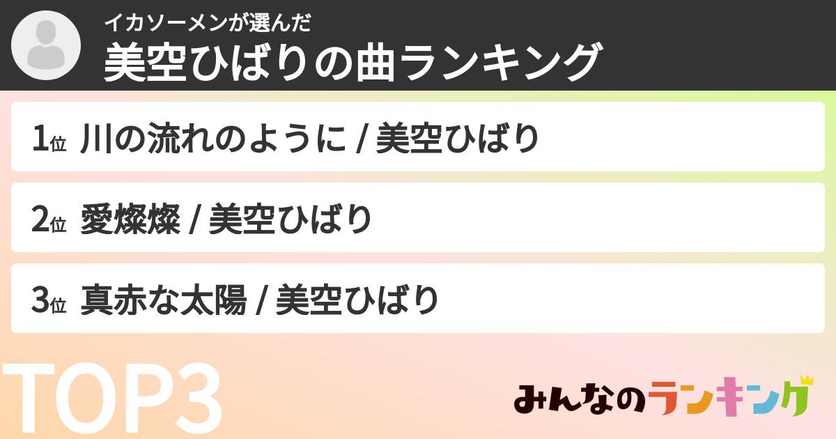 イカソーメンさんの「美空ひばりの曲ランキング」