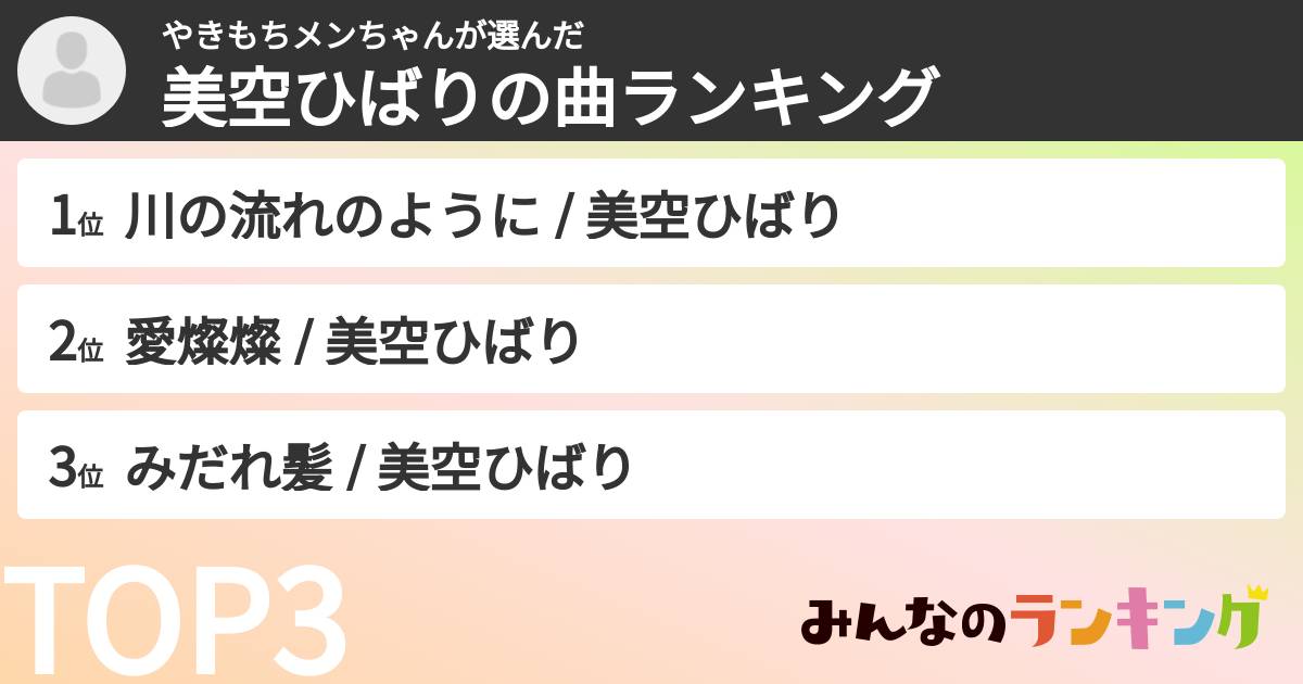 やきもちメンちゃんさんの「美空ひばりの曲ランキング」