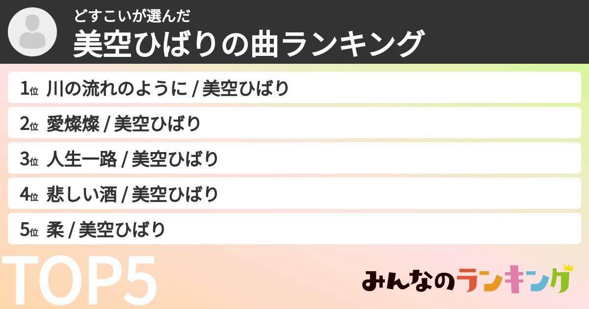 どすこいさんの「美空ひばりの曲ランキング」