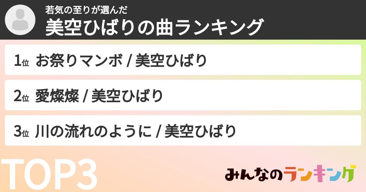 若気の至りさんの「美空ひばりの曲ランキング」