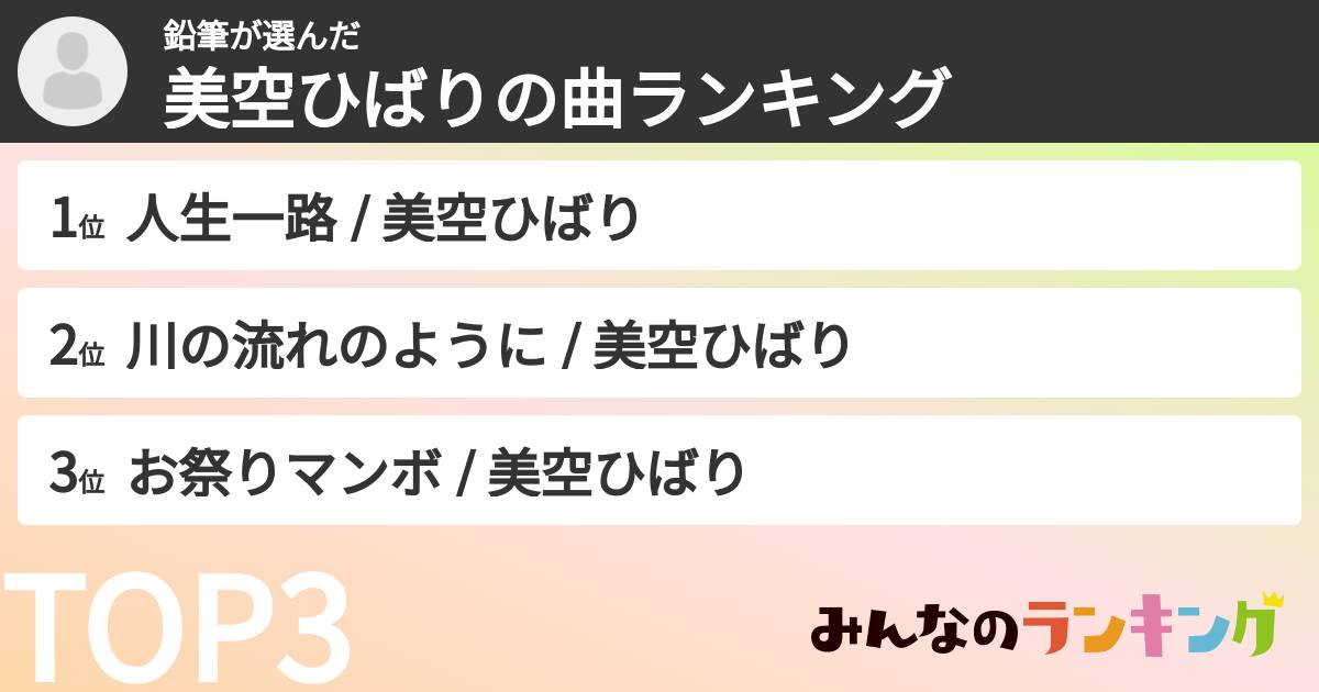 鉛筆さんの「美空ひばりの曲ランキング」