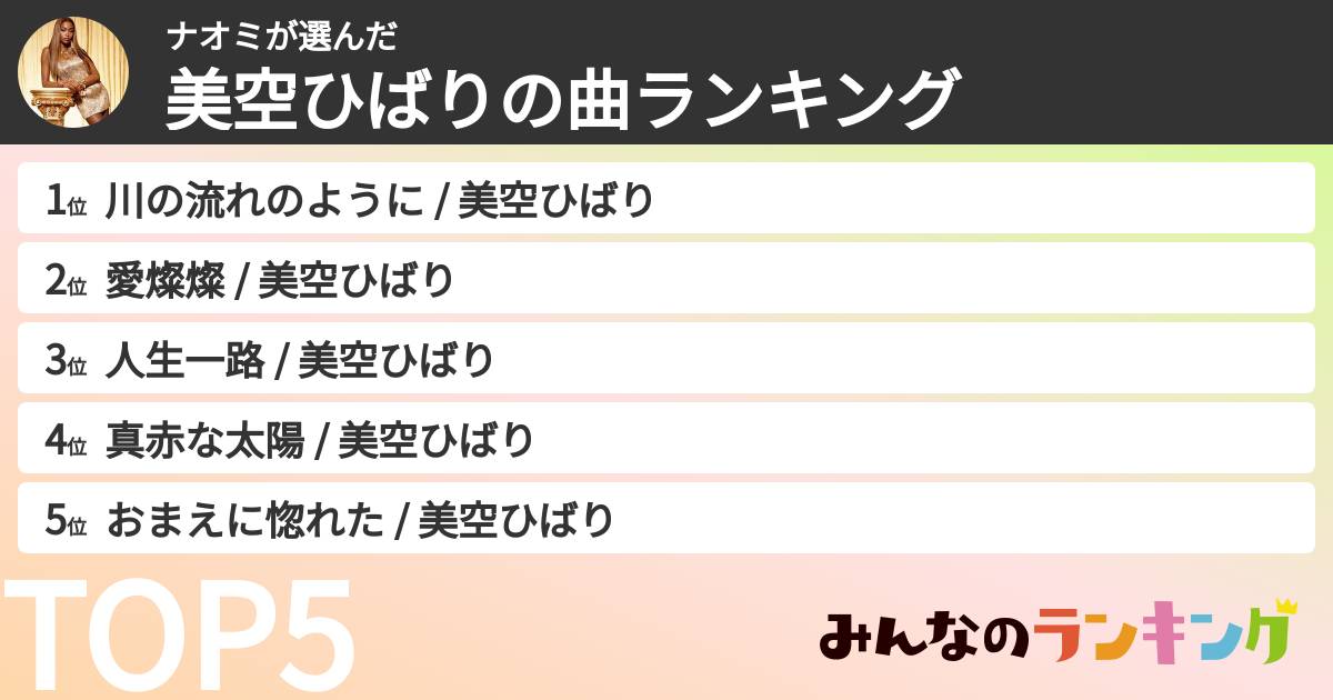 ナオミさんの「美空ひばりの曲ランキング」