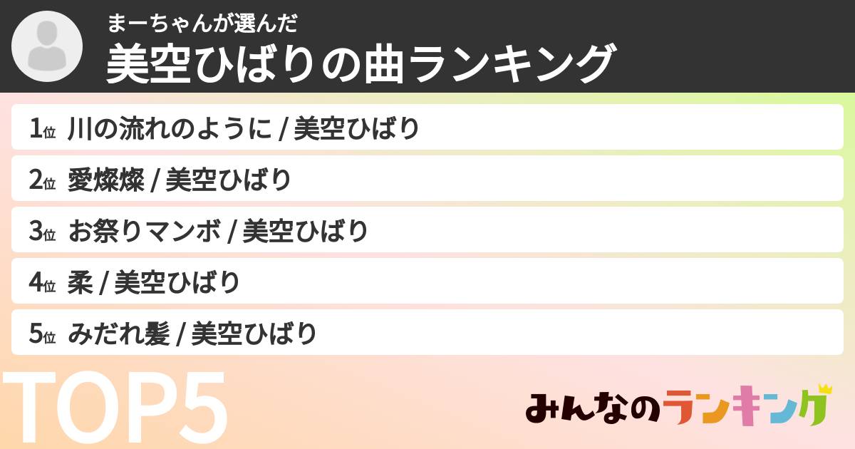 まーちゃんさんの「美空ひばりの曲ランキング」