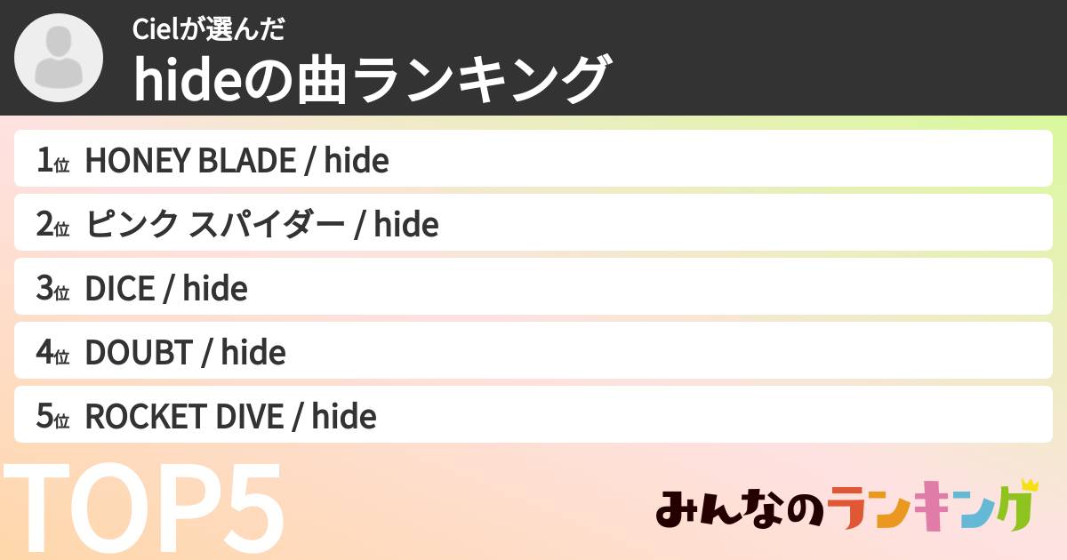 Cielさんの「hideの曲ランキング」