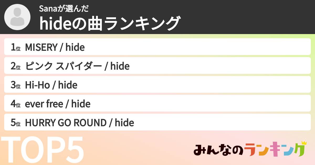 Sanaさんの「hideの曲ランキング」