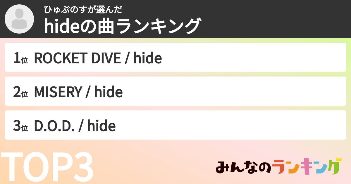 ひゅぷのすさんの「hideの曲ランキング」