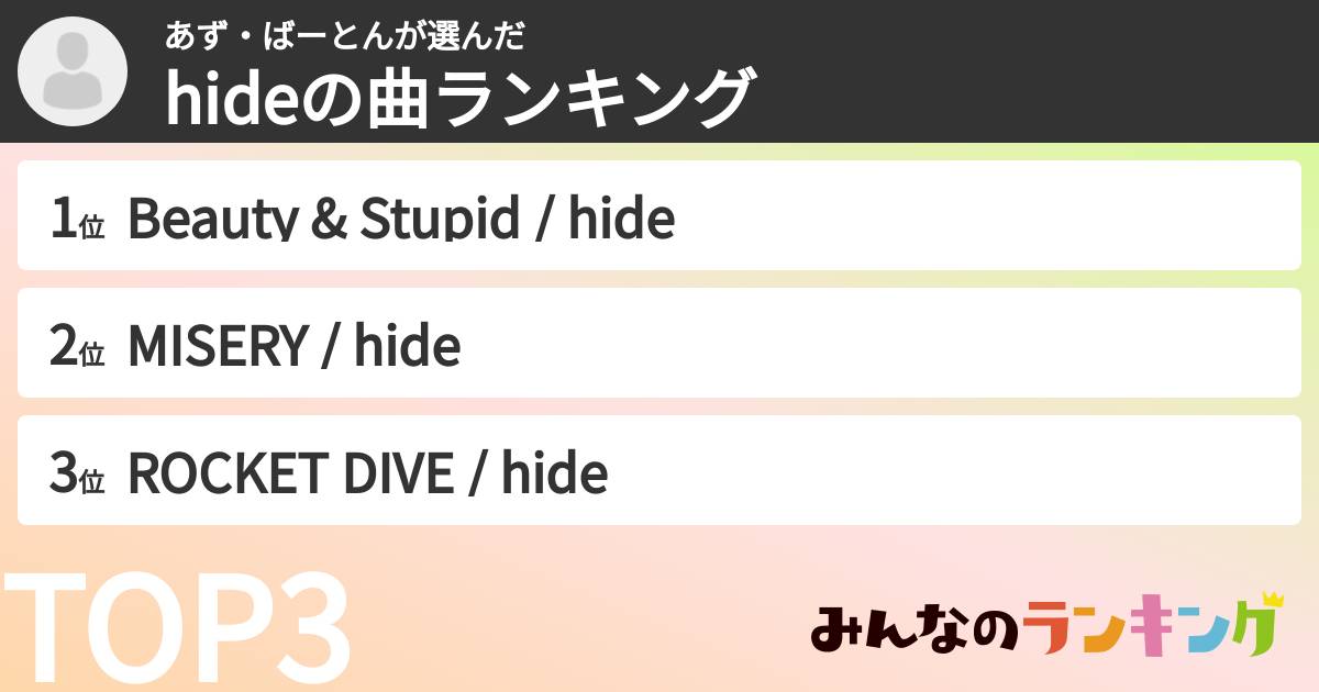 あず・ばーとんさんの「hideの曲ランキング」