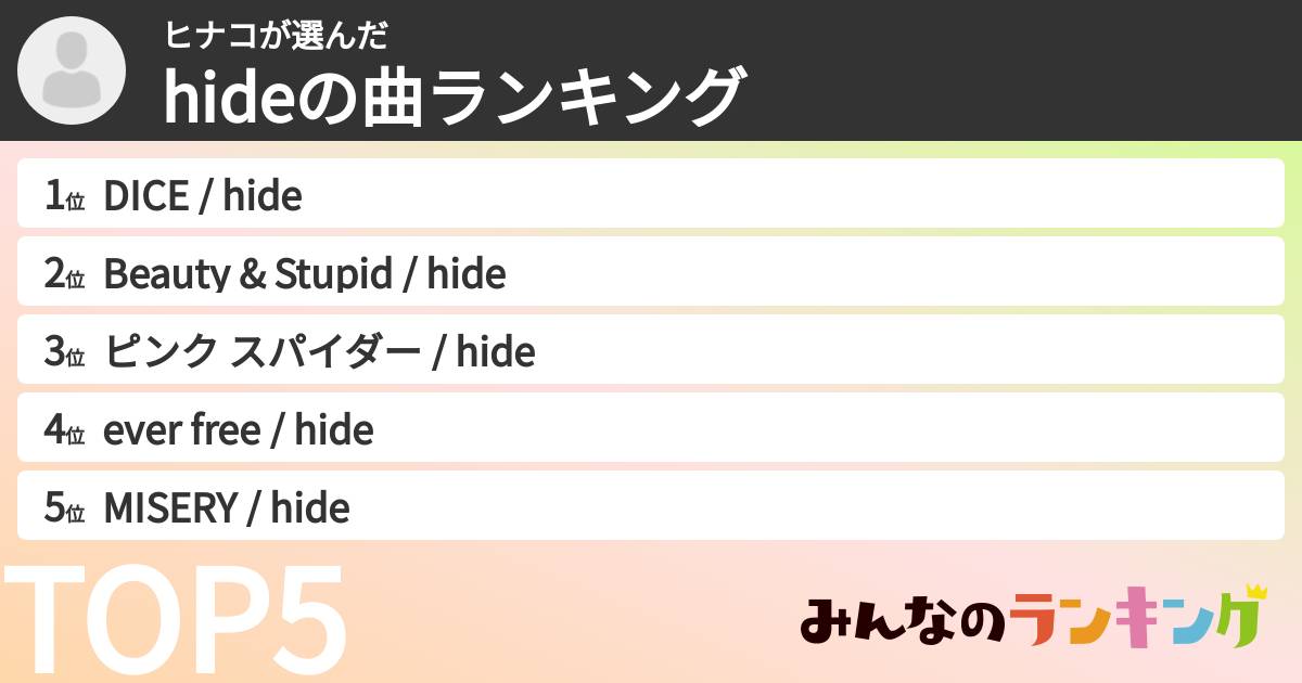 ヒナコさんの「hideの曲ランキング」
