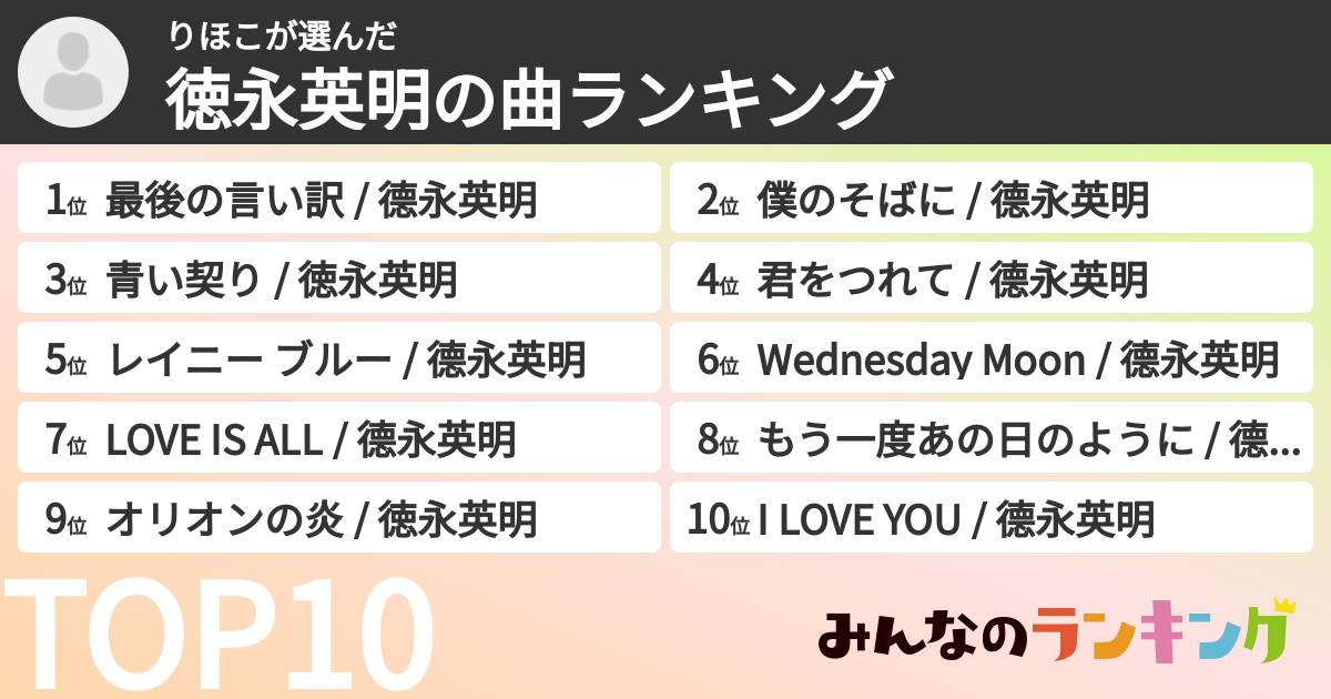 りほこさんの「徳永英明の曲ランキング」