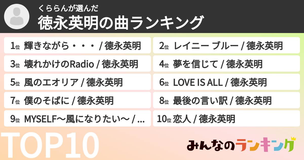 くららんさんの「徳永英明の曲ランキング」