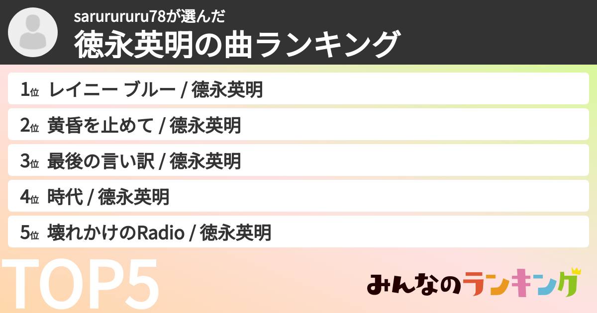 sarurururu78さんの「徳永英明の曲ランキング」