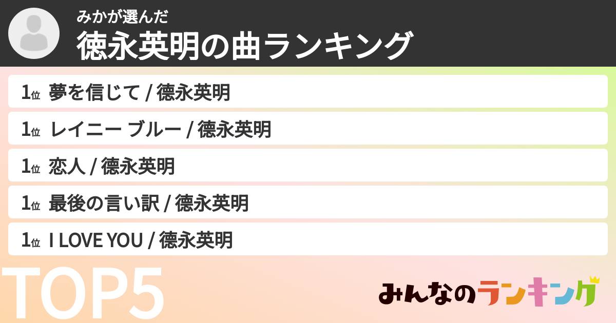 みかさんの「徳永英明の曲ランキング」
