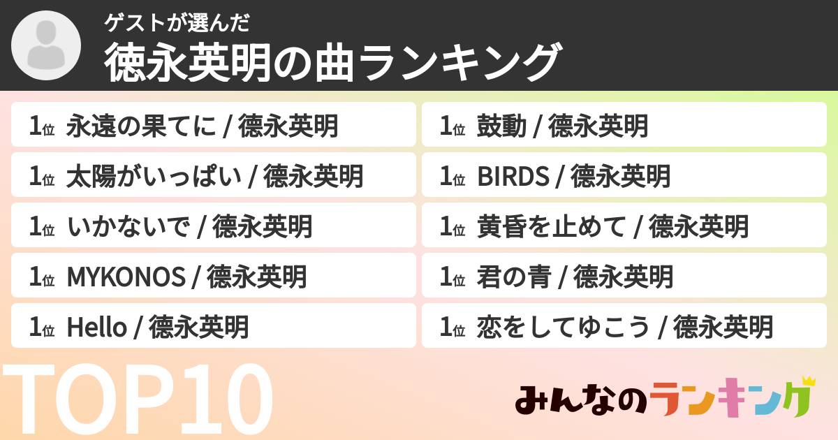 ゲストさんの「徳永英明の曲ランキング」