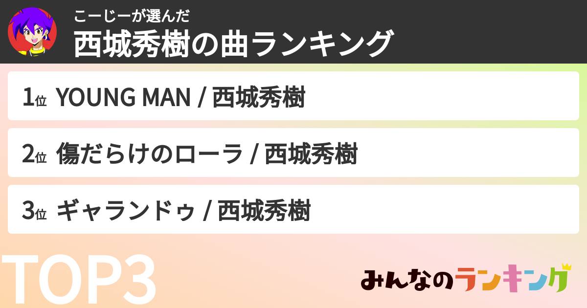 こーじーさんの「西城秀樹の曲ランキング」